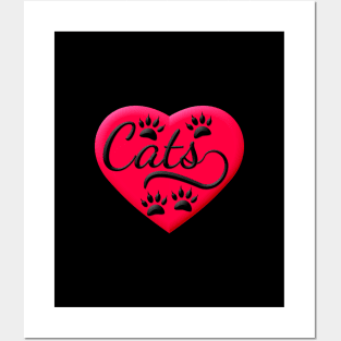 Cats Red Heart And Typography Posters and Art